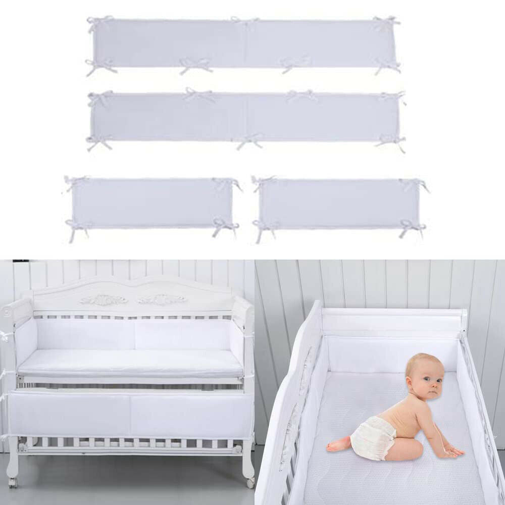 StoneSky 4 Piece White Baby Crib Bumper Pads Cotton Breathable Nursery Crib Liner Bumpers