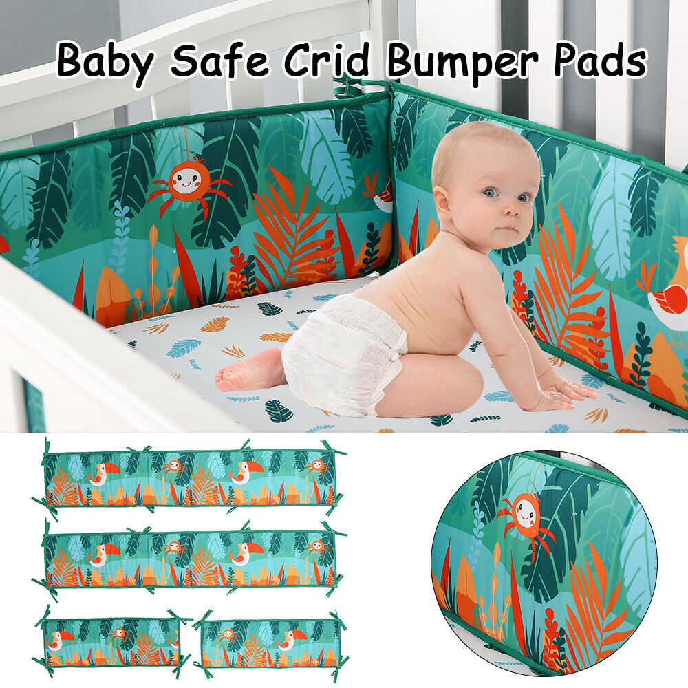 StoneSky 4 in 1 Skin-Friendly Cotton Breathable Baby Crib Liner Bumper Bed Pads 4 Sides