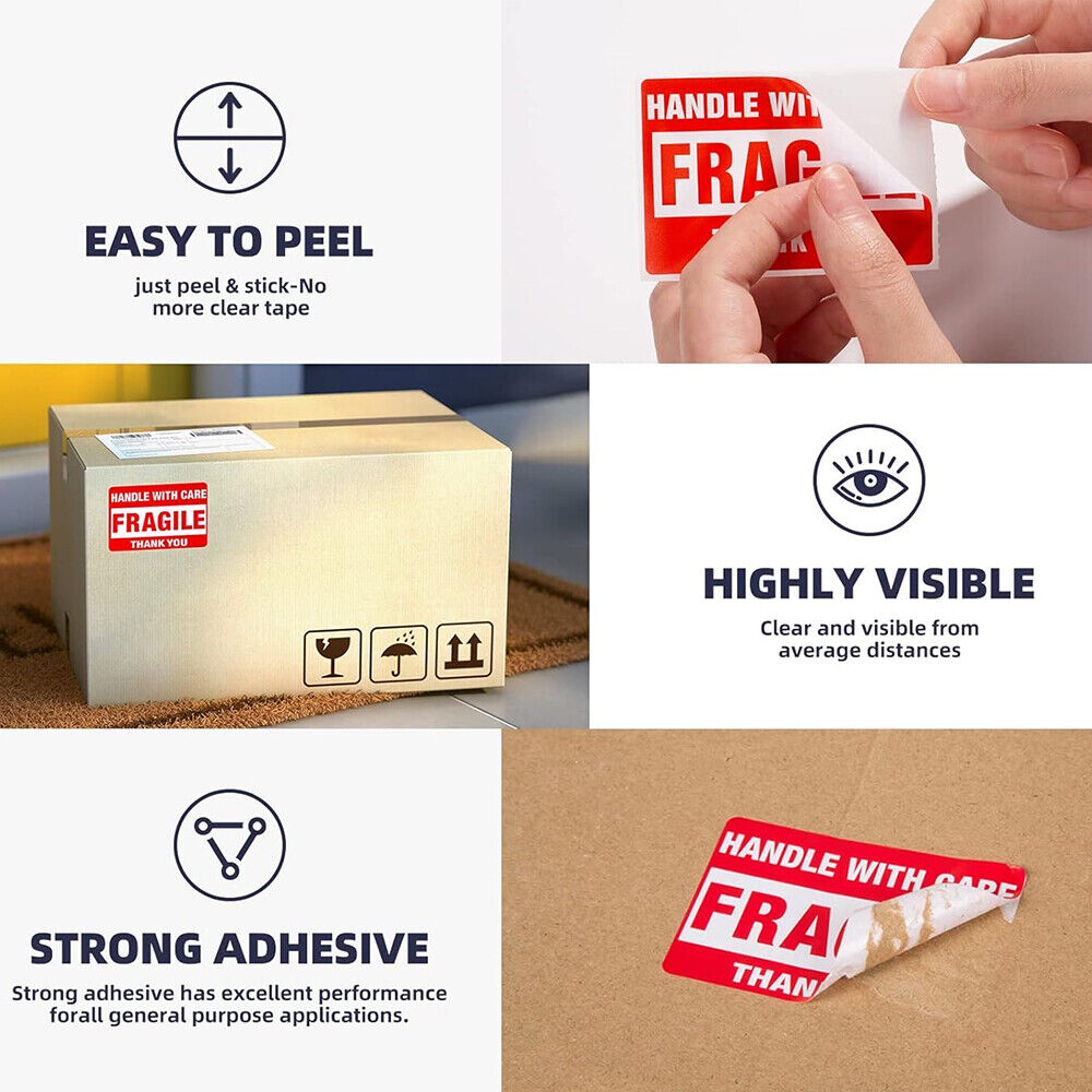StoneSky 250Pcs/Roll 1.77" Handle With Care Fragile Thank You Small Warning Label Sticker