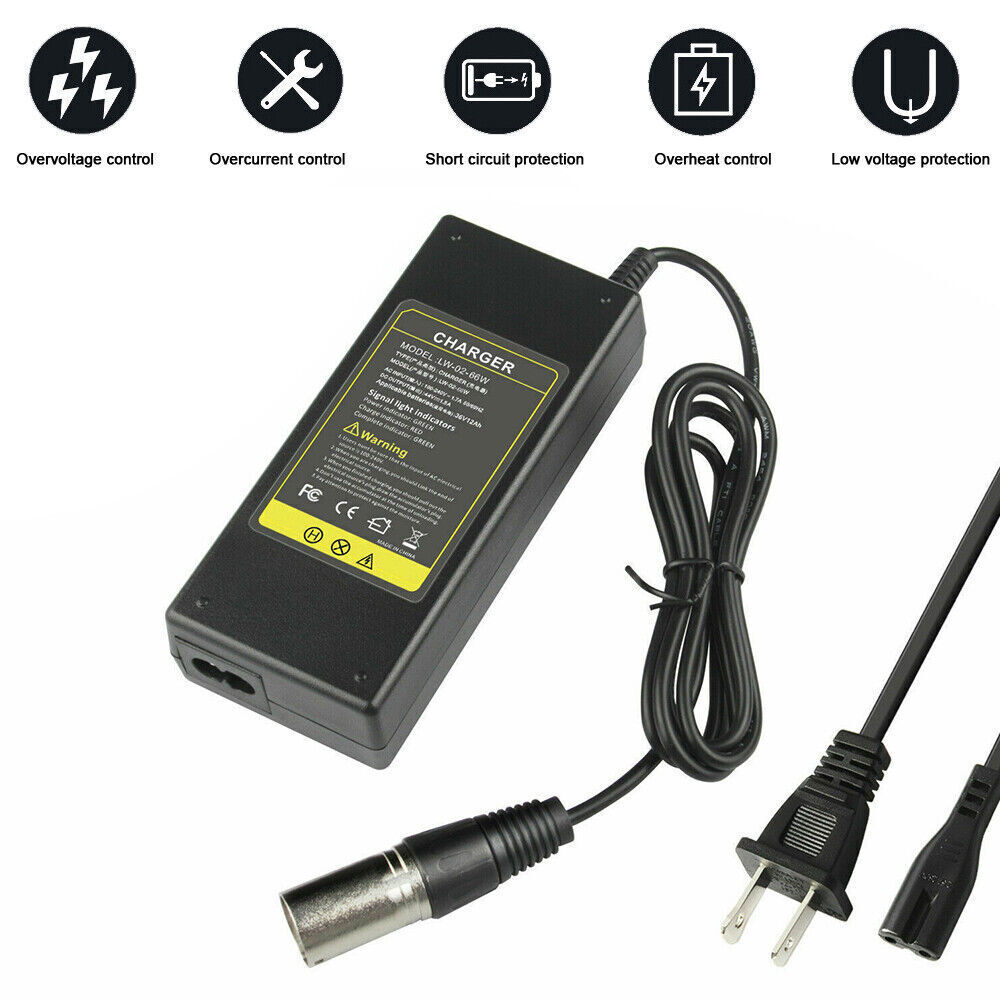 STONESKY 42V 2A Adapter Power Supply For 36V E-Bike Balance Scooter Battery 3Pin XLR Male