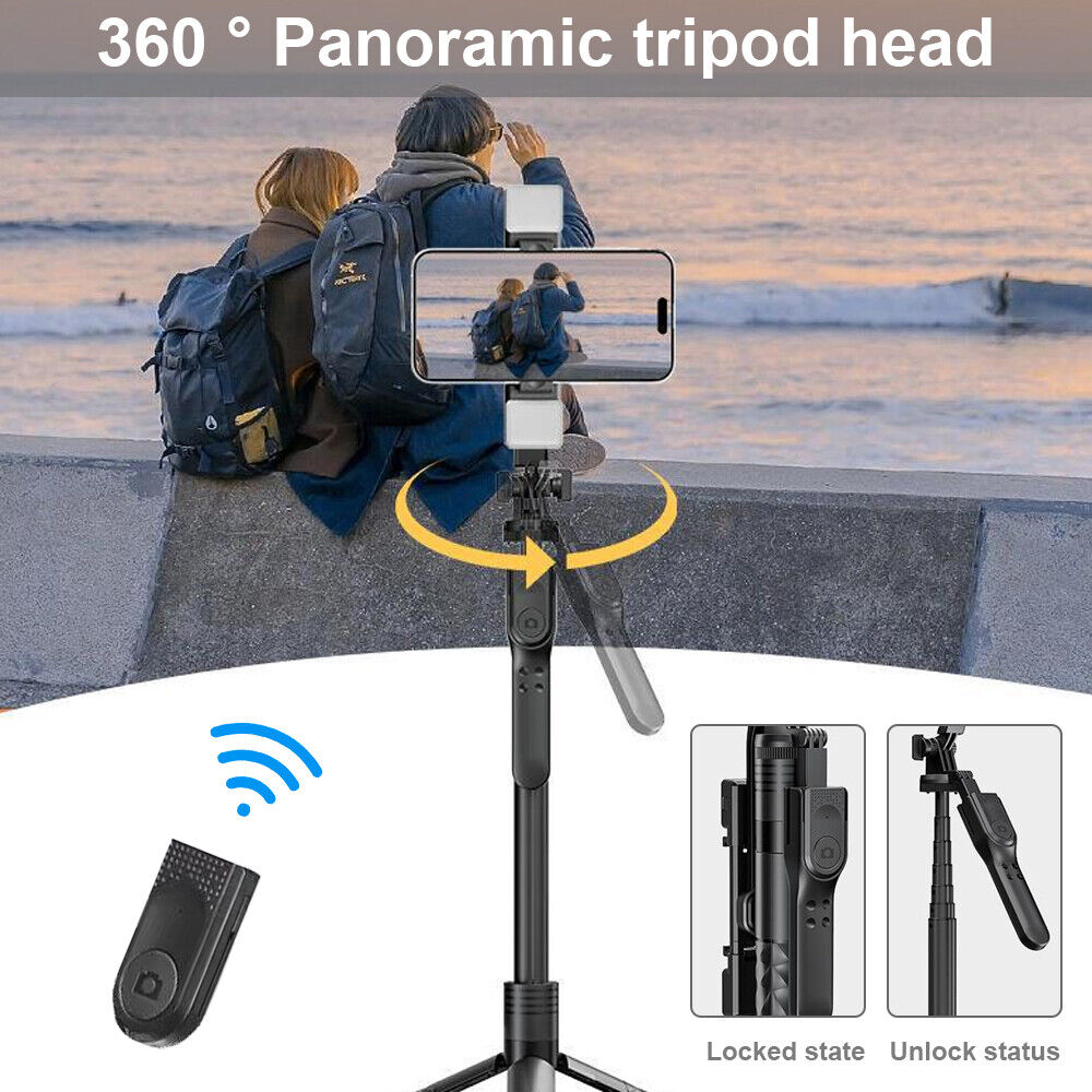 StoneSky 68" Wireless Remote Selfie Stick Tripod Cell Phone Camera Stand With Fill Lights