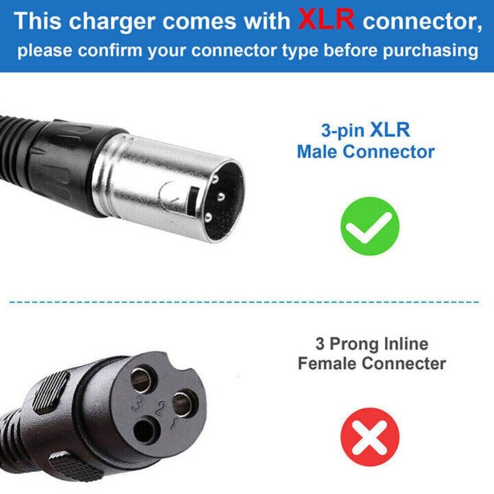 STONESKY 42V Adapter Charger for 36V 2A Lead Acid Battery Razor MX500 MX650 3Pin Male XLR