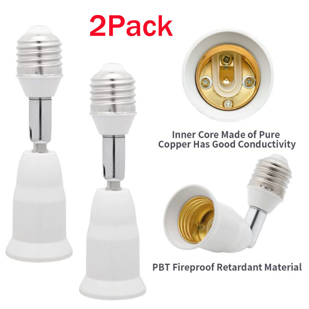 2 Pack E26/E27 Light Socket Extender Screw Base Light Converter Socket Extender