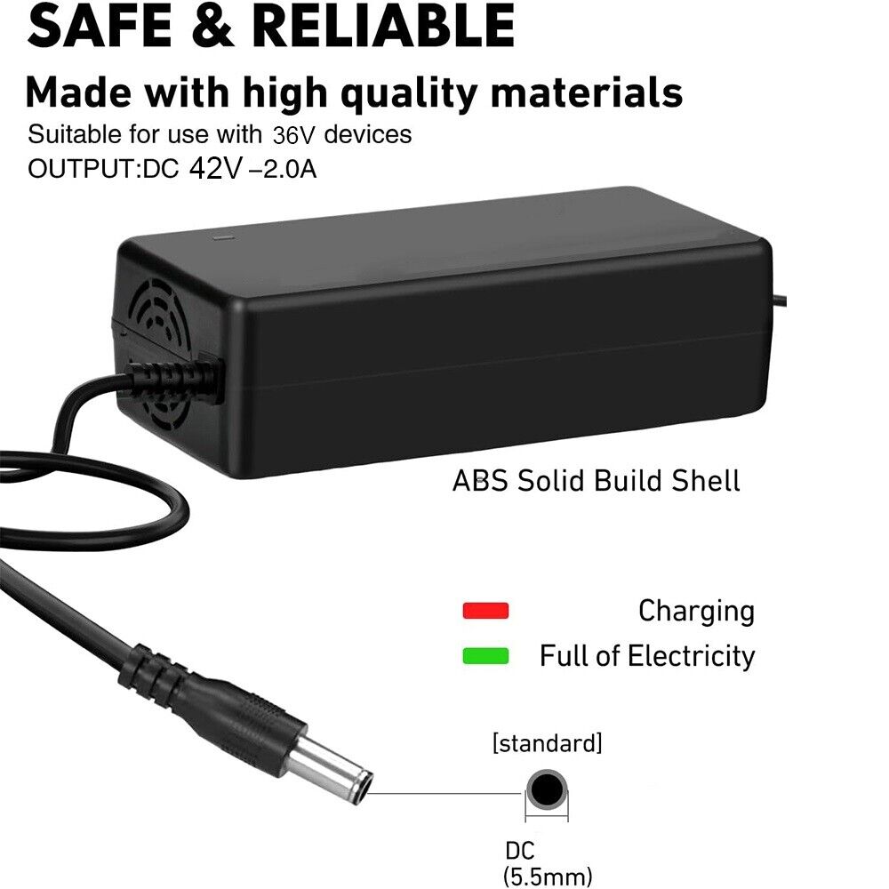 EROCK 6 in 1 Set 42V 2A Li-ion Lithium Battery Charger for Electric Bicycle E-bike 36V