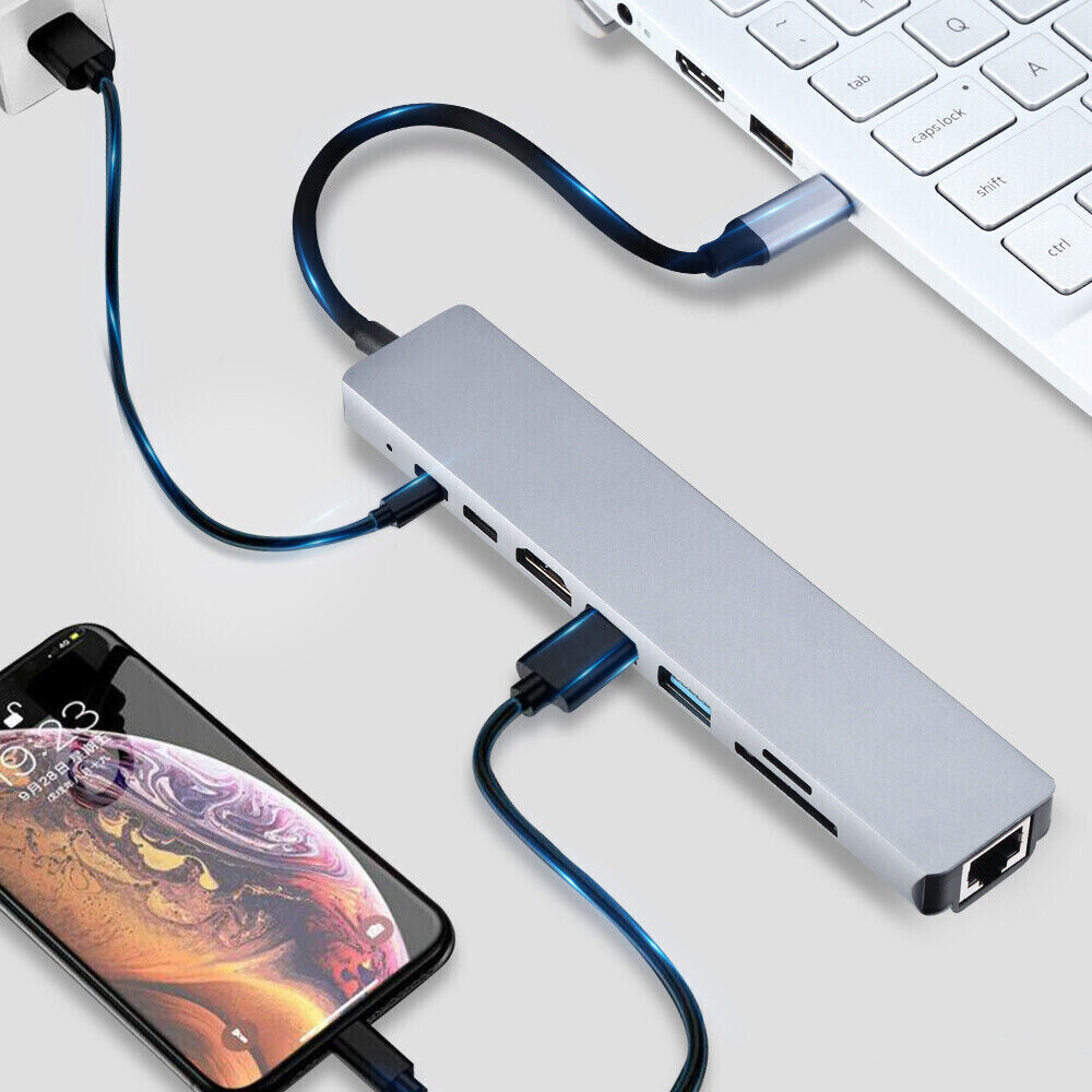 StoneSky 8 in 1 USB-C Hub Type C To USB 3.0 4K HDMI PD Adapter For iPhone Macbook Pro/Air