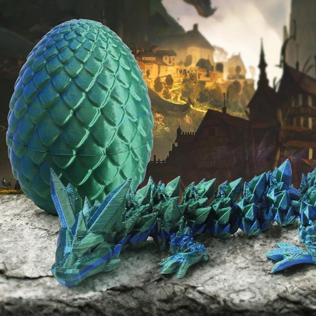 3D Printed Dragon in Egg Articulated Dragon Crystal Dragon Fidget Toy Desk Decor