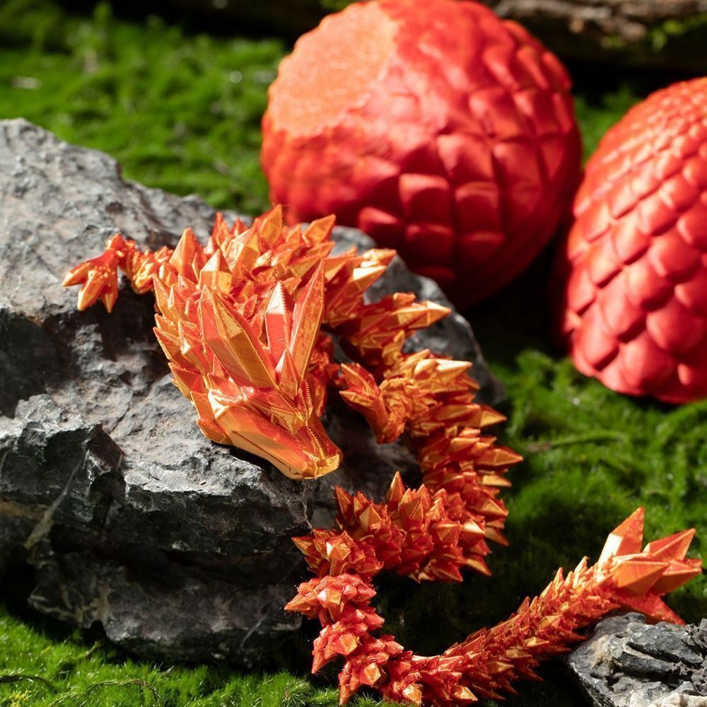3D Printed Dragon in Egg Articulated Dragon Crystal Dragon Fidget Toy Desk Decor