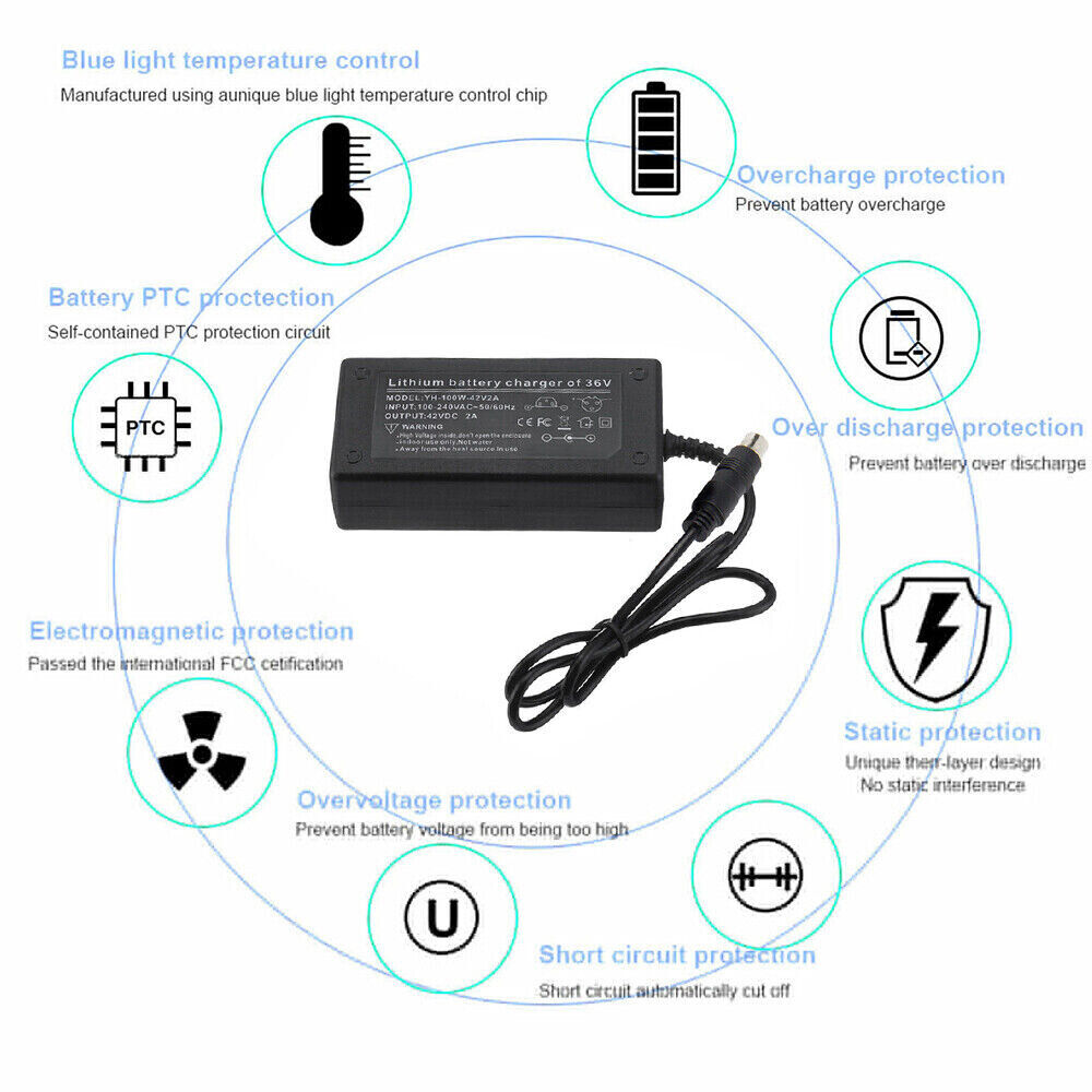 EROCK 6 in 1 Set 42V 2A Li-ion Lithium Battery Charger for Electric Bicycle E-bike 36V
