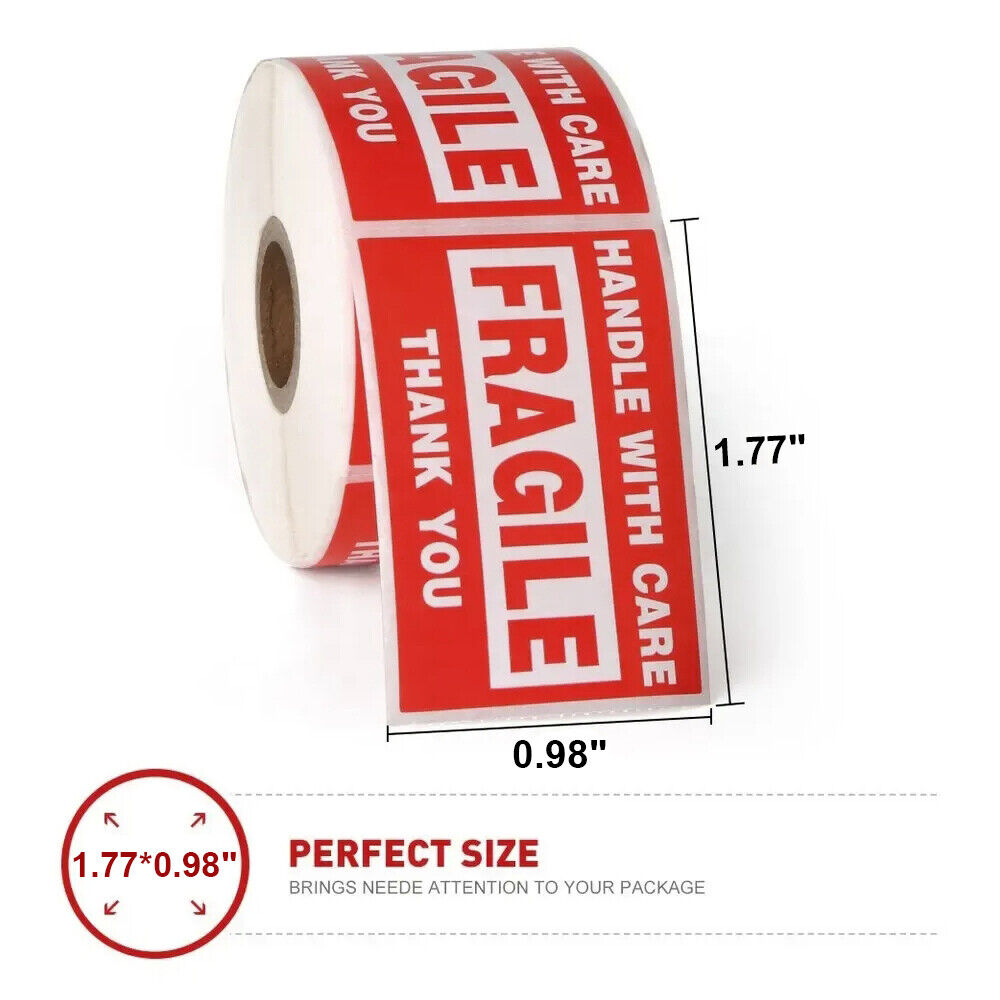 StoneSky 250Pcs/Roll 1.77" Handle With Care Fragile Thank You Small Warning Label Sticker