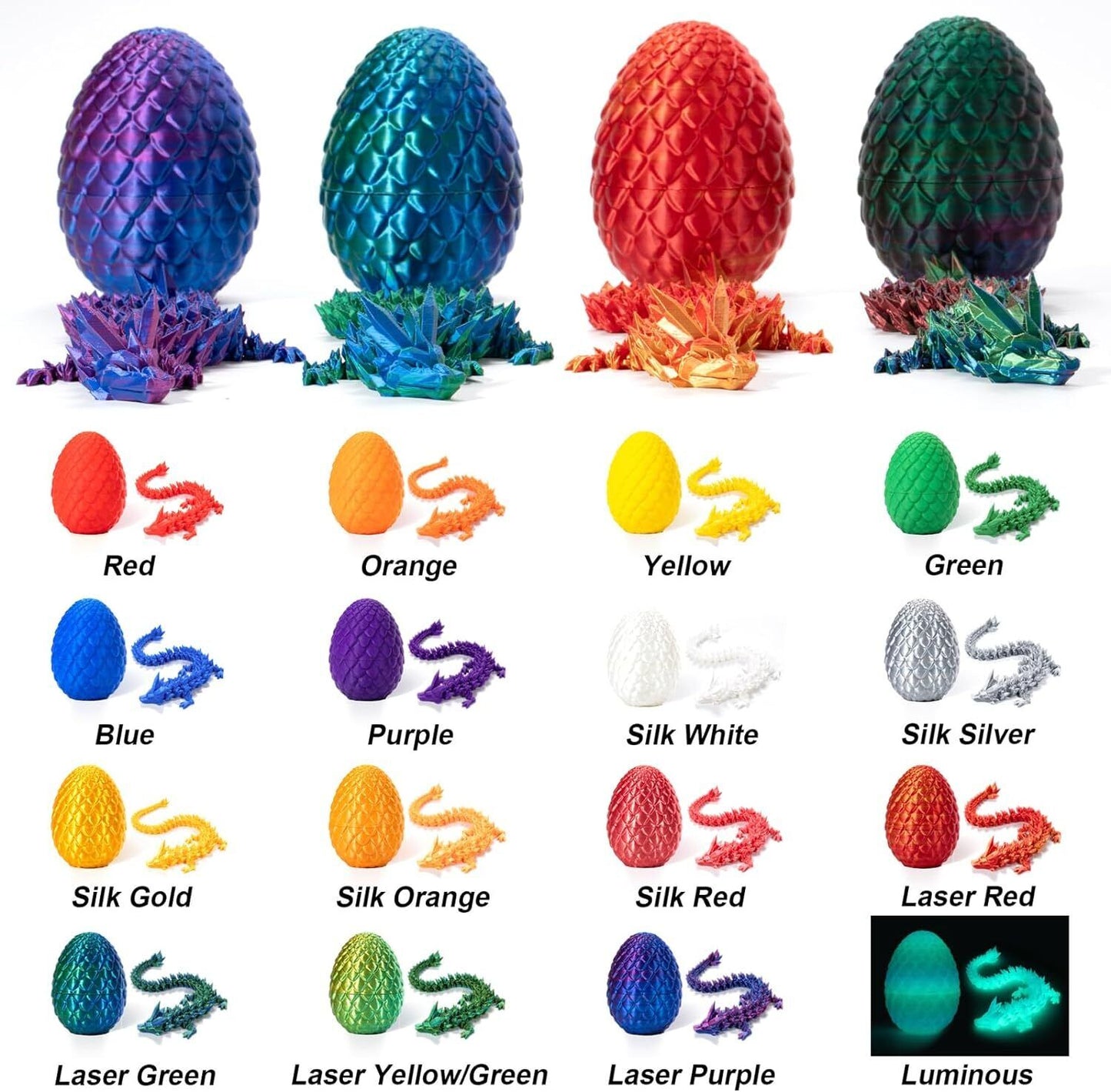 3D Printed Dragon in Egg Articulated Dragon Crystal Dragon Fidget Toy Desk Decor