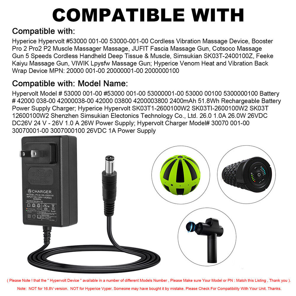 StoneSky Massage Gun Charger AC/DC 24V-25.2V Adapter For 24V Muscle Deep Tissue Massage