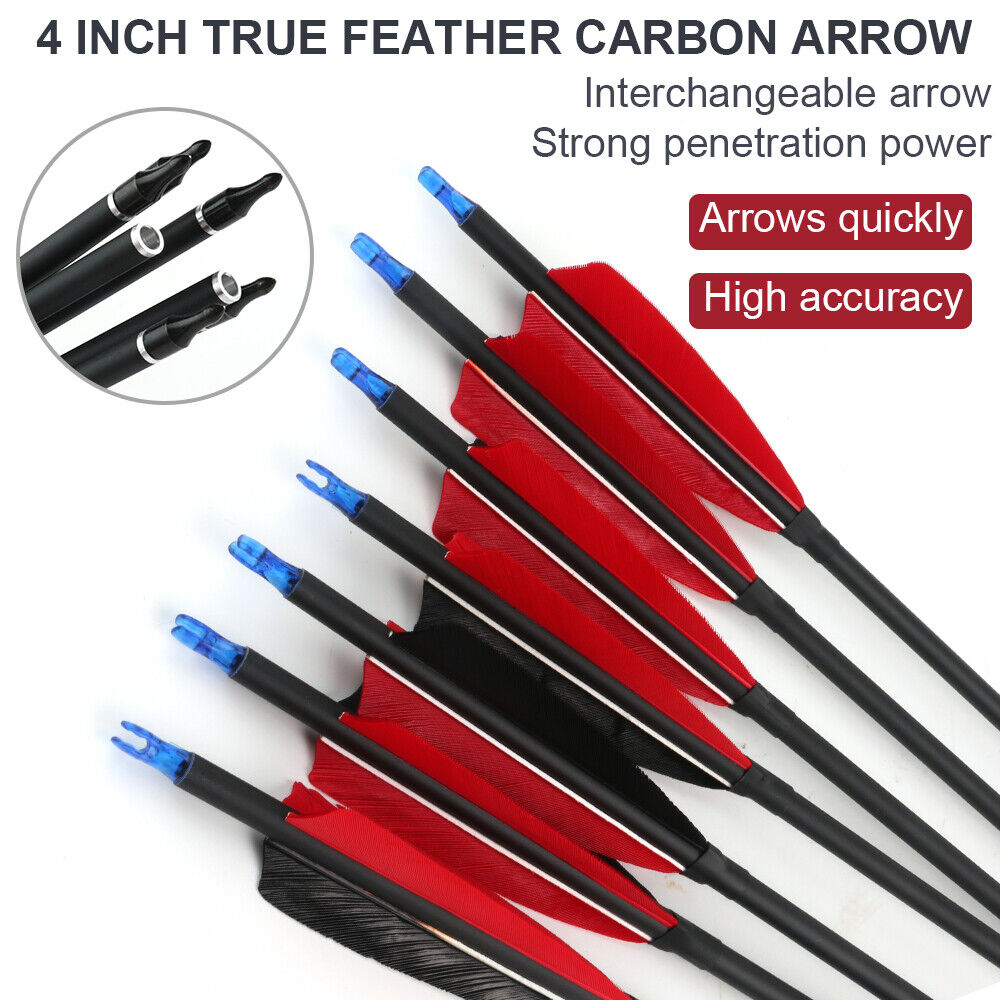 StoneSky 12Pcs 30" Carbon Shaft Arrows Spine 500 OD 7.6mm True Turkey Feathers Hunting