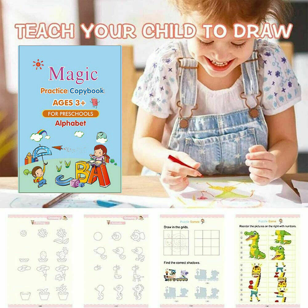 StoneSky 11Pcs Magic Practice Copybook Set Reusable English Calligraphy Number Book kids