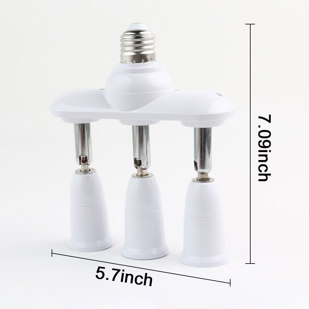 3 in 1 Light Socket Splitter E26 E27 Adapter Converter Horizontal 360°Adjustable