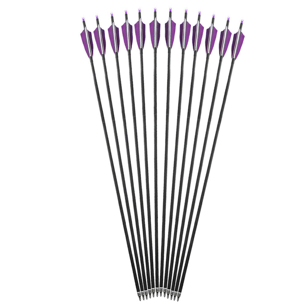STONESKY 12Pcs 30'' Archery Carbon Arrows Spine 500 with 4 Inch Shield Turkey Feathers