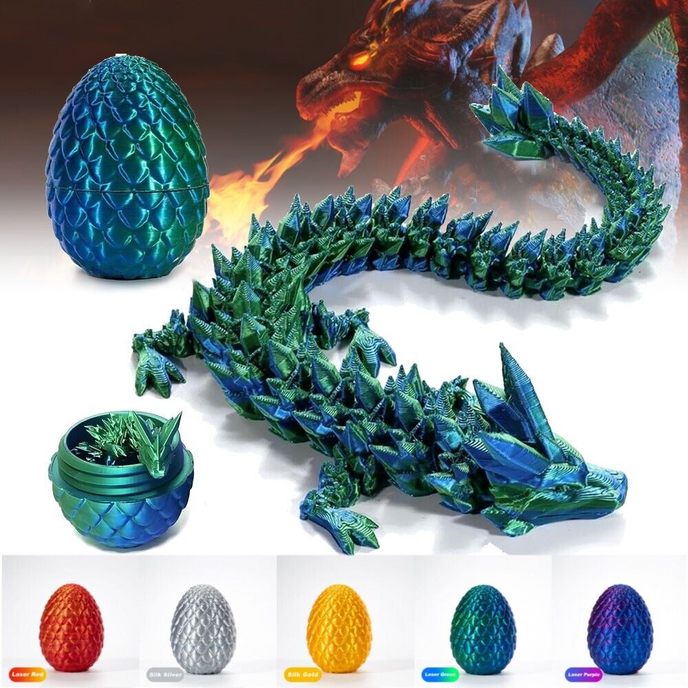3D Printed Dragon in Egg Articulated Dragon Crystal Dragon Fidget Toy Desk Decor