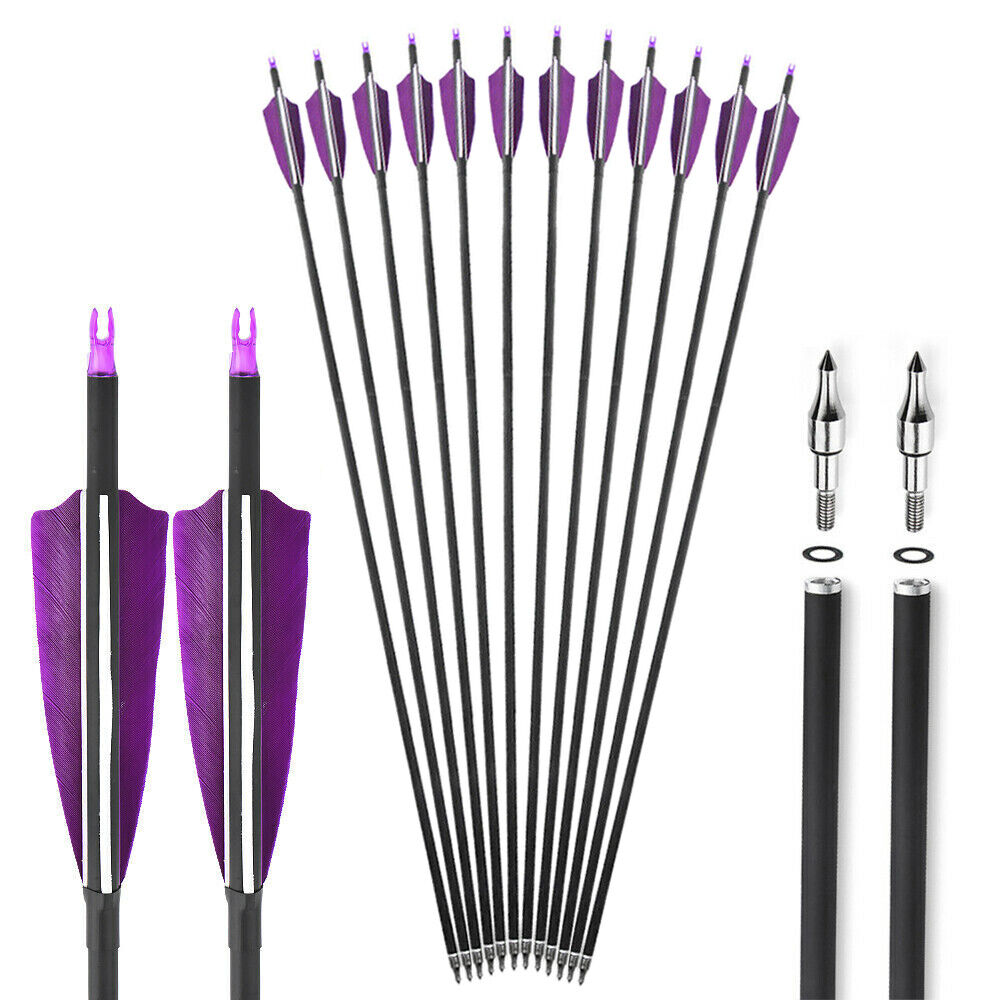 STONESKY 12Pcs 30'' Archery Carbon Arrows Spine 500 with 4 Inch Shield Turkey Feathers