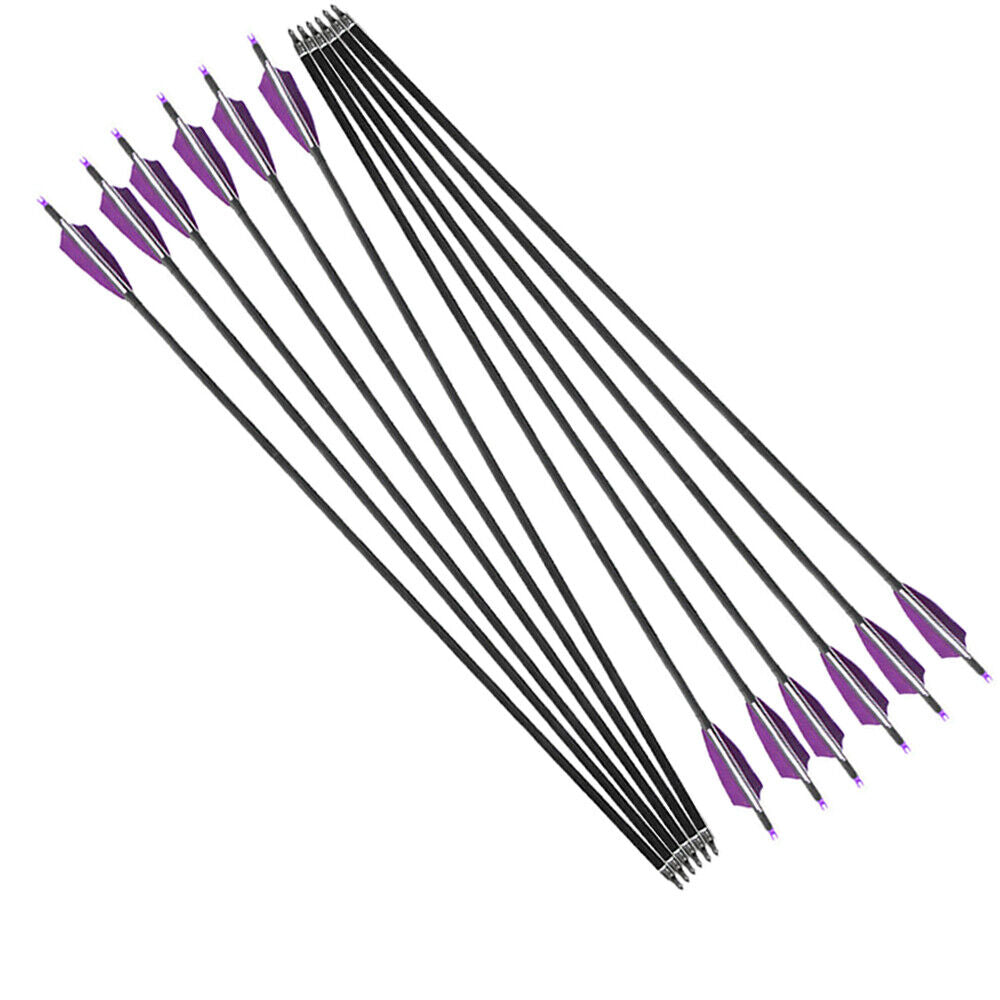 STONESKY 12Pcs 30'' Archery Carbon Arrows Spine 500 with 4 Inch Shield Turkey Feathers