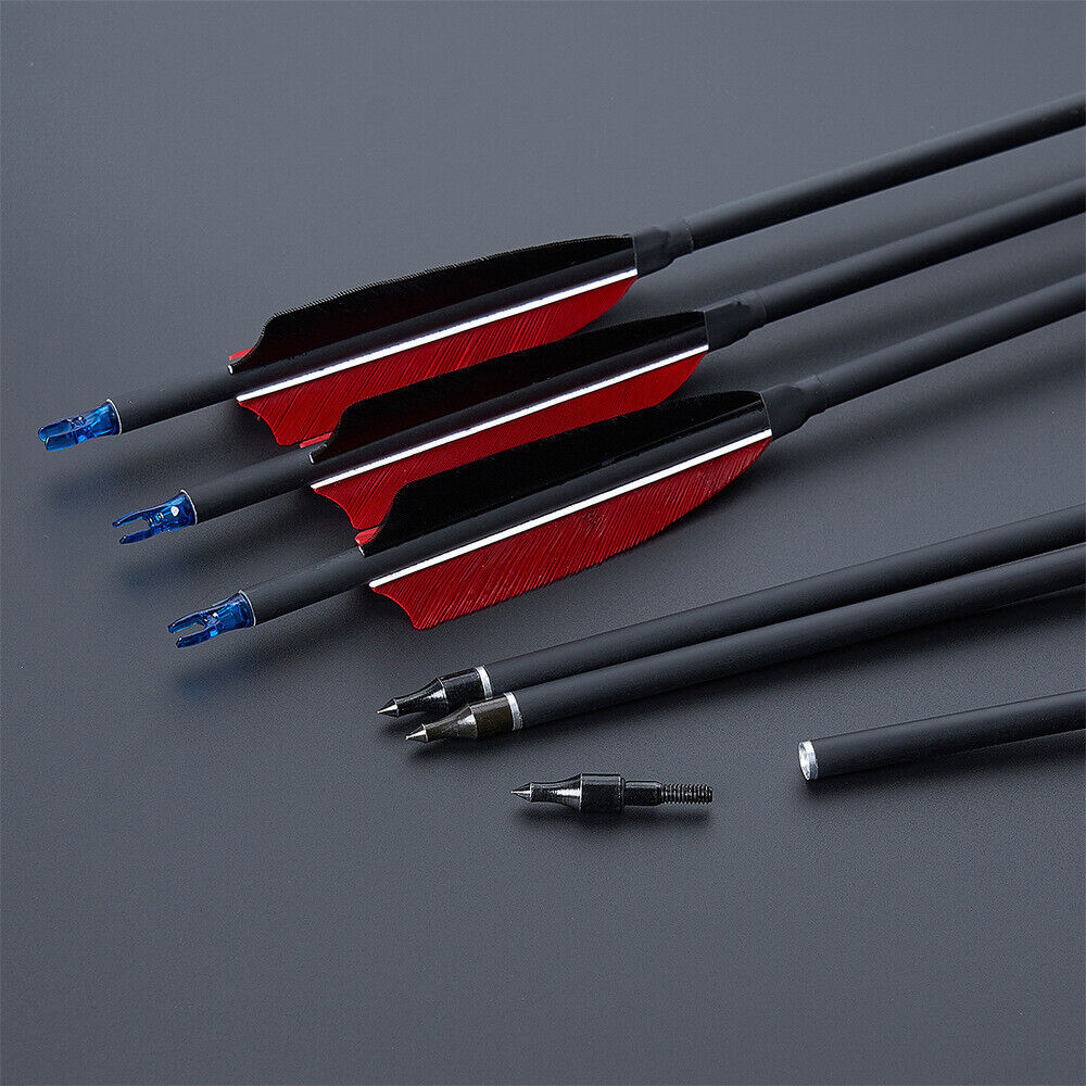 StoneSky 12Pcs 30" Carbon Shaft Arrows Spine 500 OD 7.6mm True Turkey Feathers Hunting