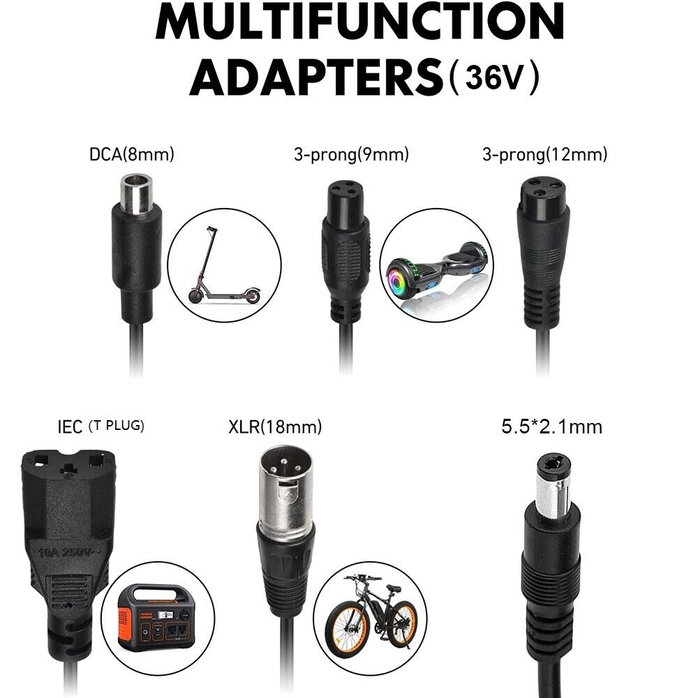 EROCK 6 in 1 Set 42V 2A Li-ion Lithium Battery Charger for Electric Bicycle E-bike 36V