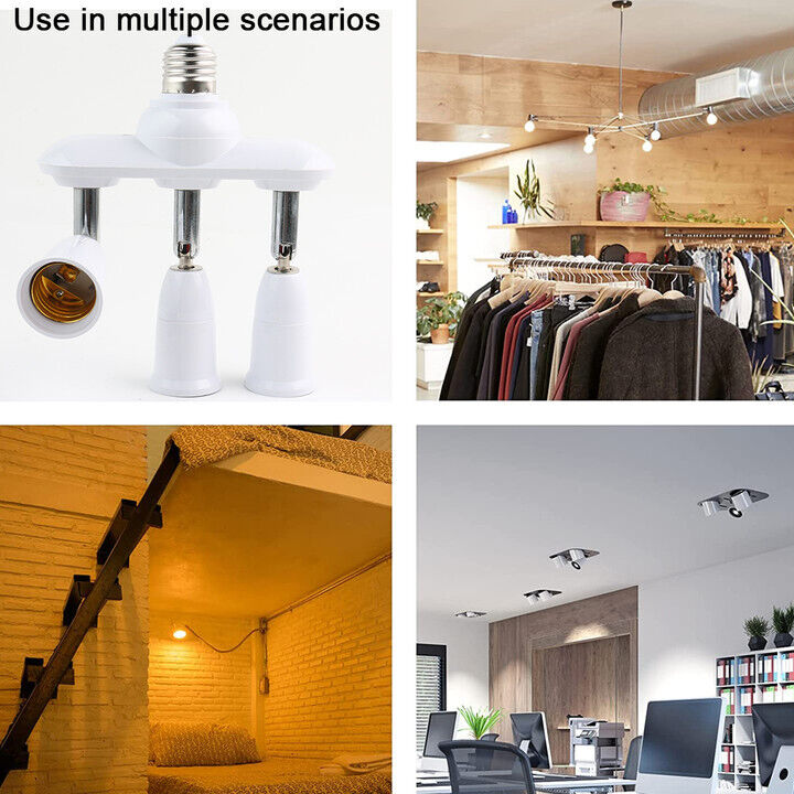 3 in 1 Light Socket Splitter E26 E27 Adapter Converter Horizontal 360°Adjustable