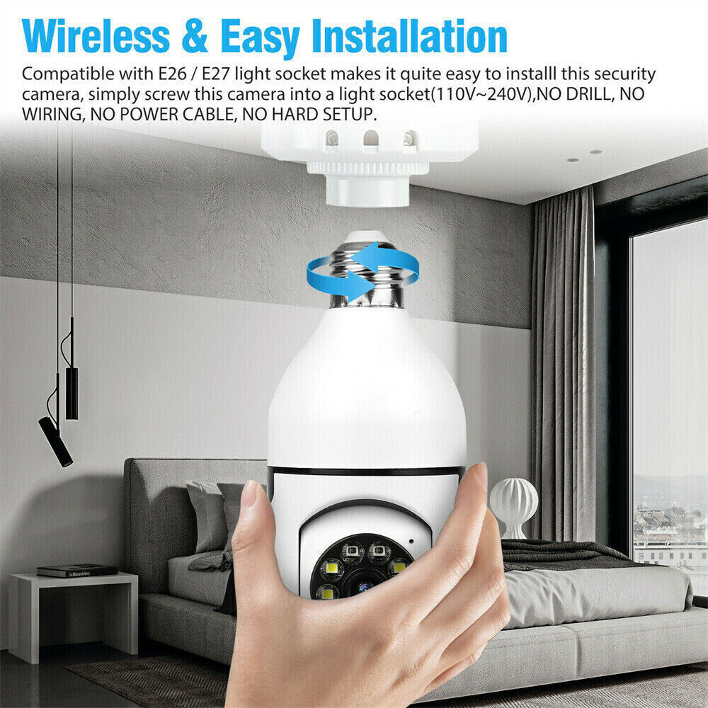 StoneSky Wireless Light Bulb Security Camera Outdoor 2.4G WiFi 1080P Smart Screw in Light
