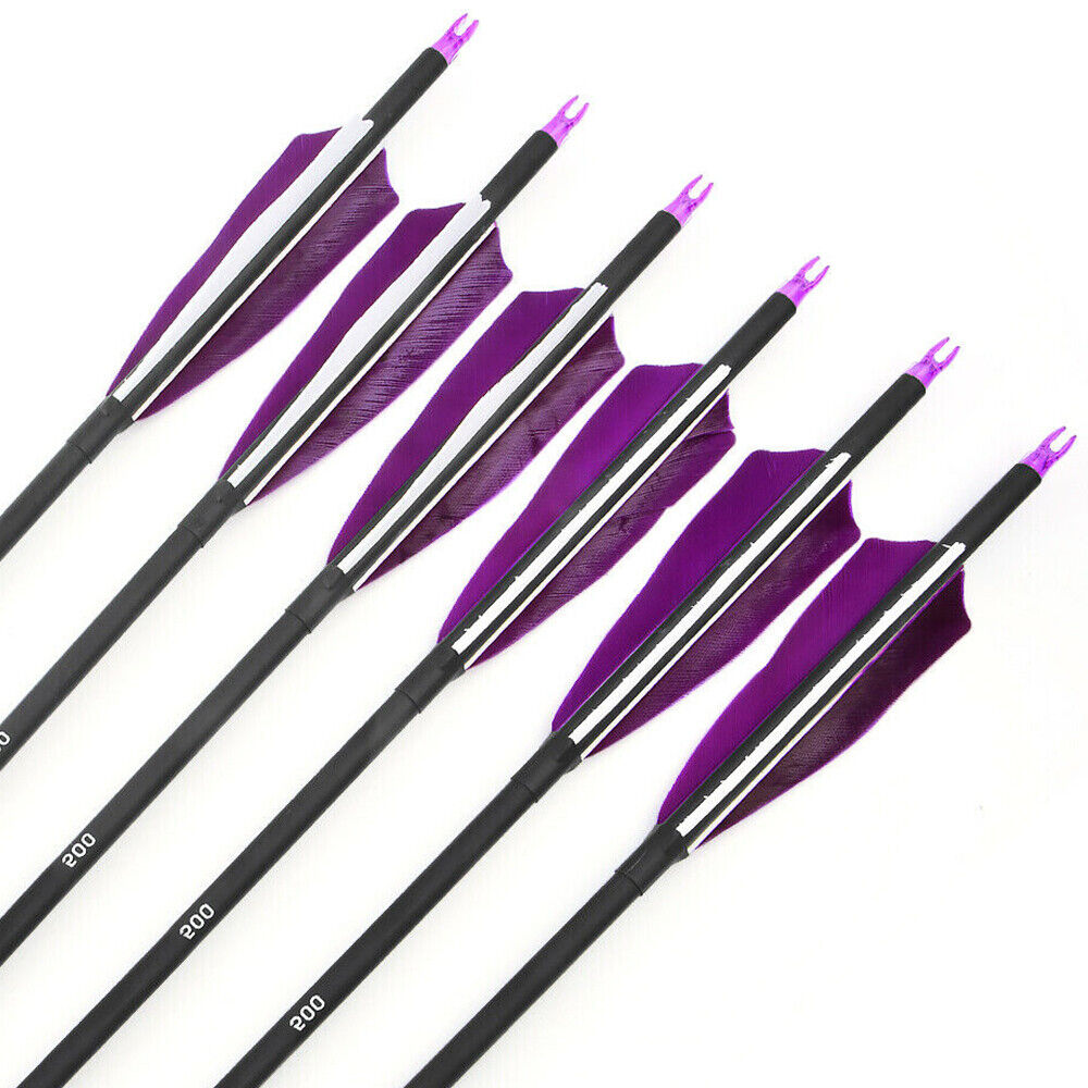 STONESKY 12Pcs 30'' Archery Carbon Arrows Spine 500 with 4 Inch Shield Turkey Feathers