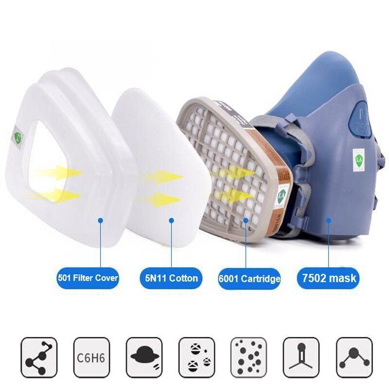 STONESKY 17 in 1 Half Face Gas Mask Spray Painting Facepiece Respirator Safety For 7502