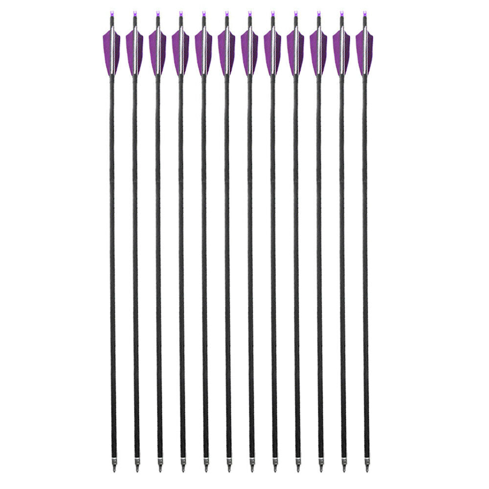 STONESKY 12Pcs 30'' Archery Carbon Arrows Spine 500 with 4 Inch Shield Turkey Feathers