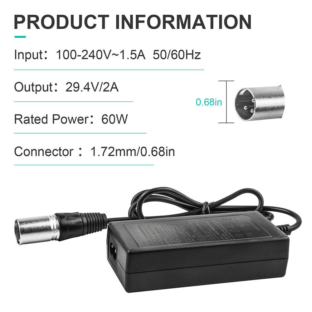STONESKY 29.4V 2A Charger Adapter For 24V Li-ion Battery Ebike Electric Bike Scooter XLR