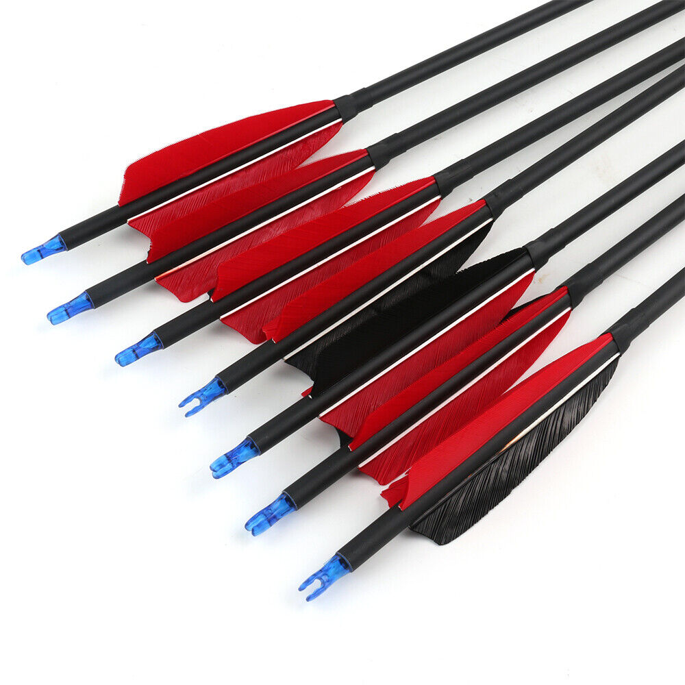 StoneSky 12Pcs 30" Carbon Shaft Arrows Spine 500 OD 7.6mm True Turkey Feathers Hunting