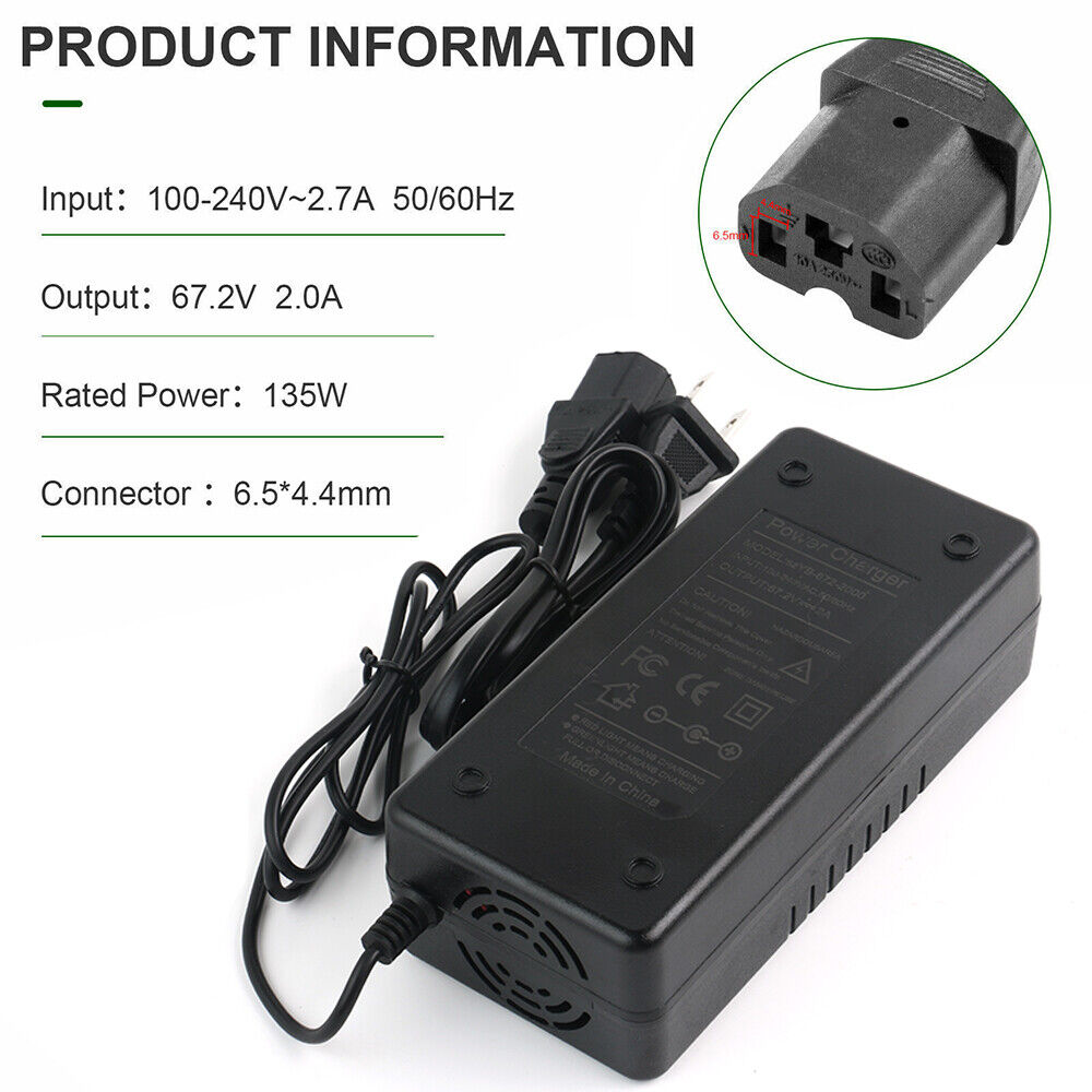 67.2V/ 60V 2A Li-ion Power E-Bike Scooter Lithium Battery Charger T Plug Adapter