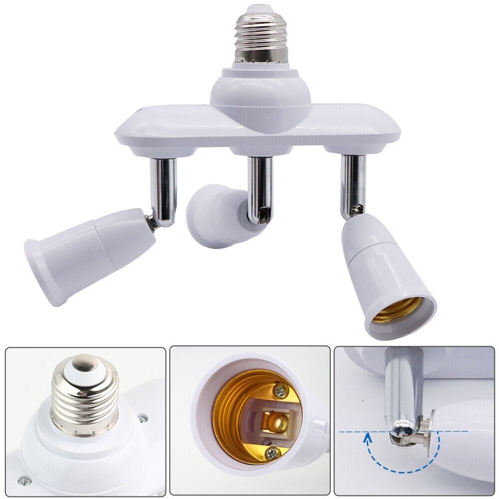 3 in 1 Light Socket Splitter E26 E27 Adapter Converter Horizontal 360°Adjustable