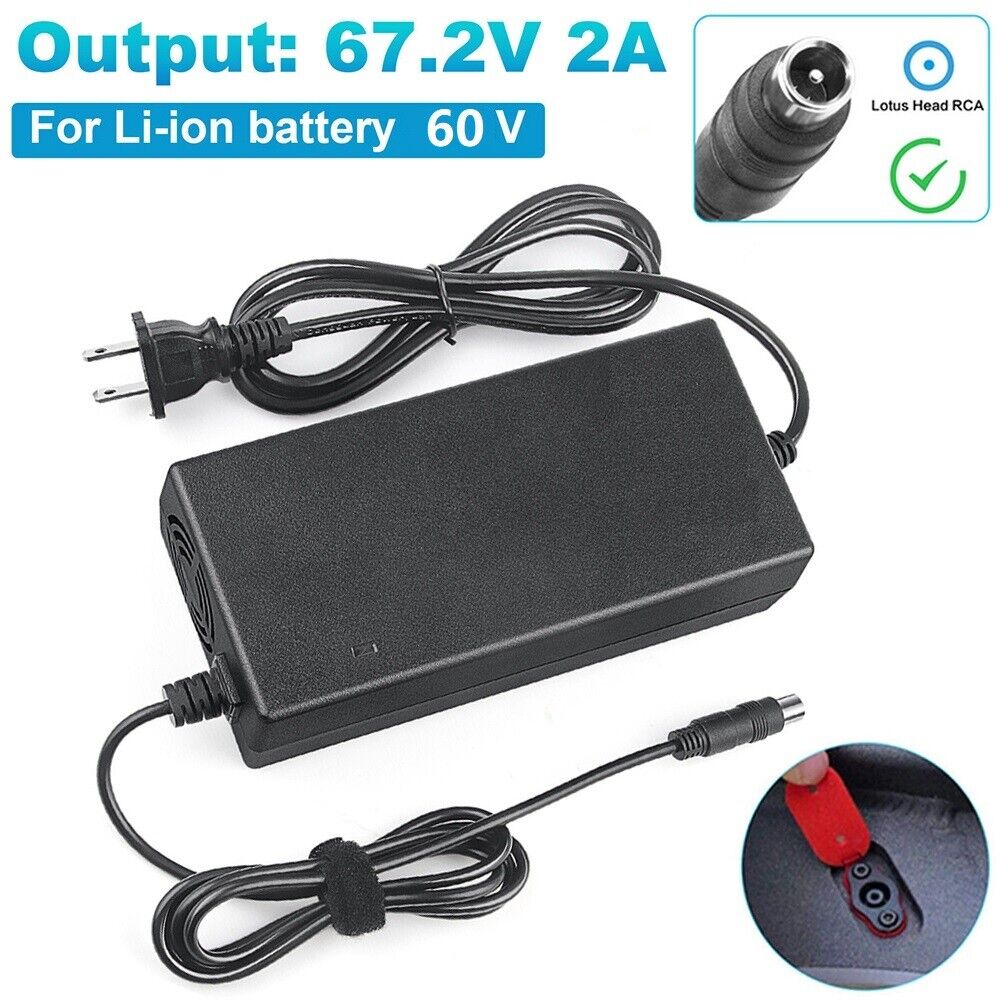 StoneSky 67.2V 2A Li-ion Battery 60V Electric Bicycle Adapter Charger RCA 8mm Lotus Plug