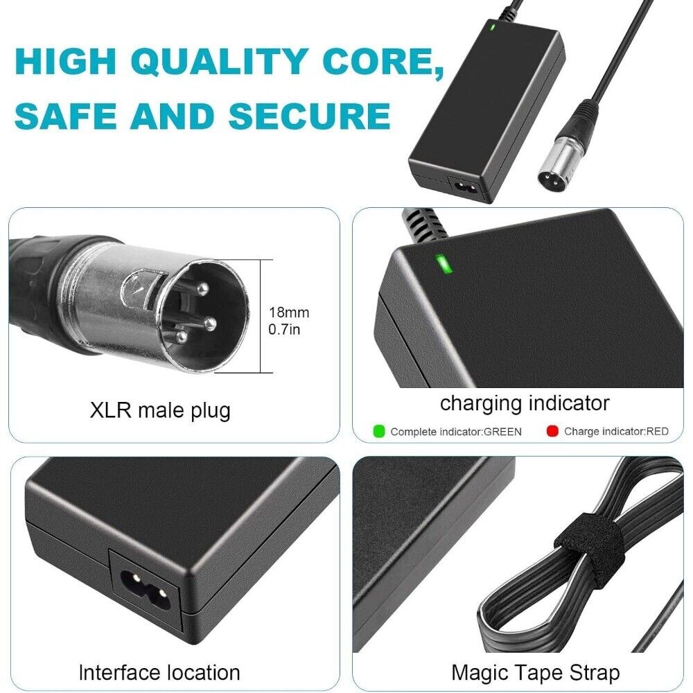 STONESKY 42V Adapter Charger for 36V 2A Lead Acid Battery Razor MX500 MX650 3Pin Male XLR