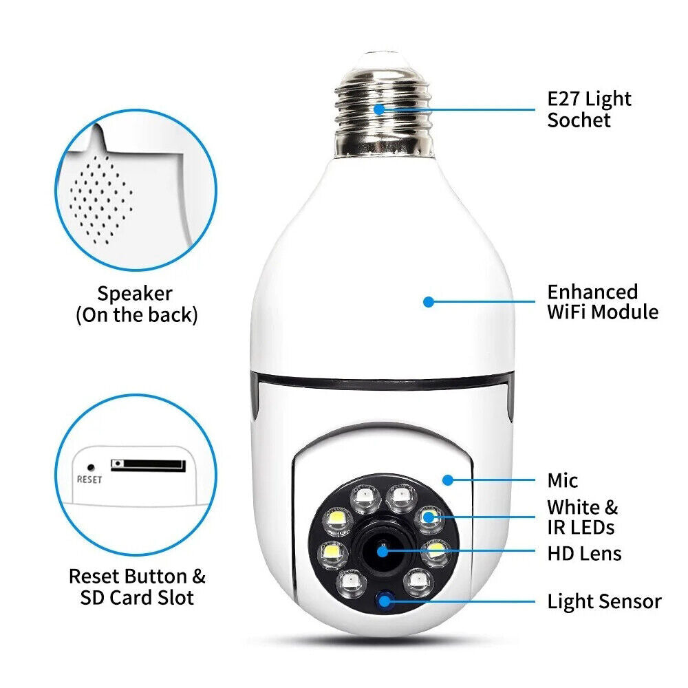 StoneSky Wireless Light Bulb Security Camera Outdoor 2.4G WiFi 1080P Smart Screw in Light