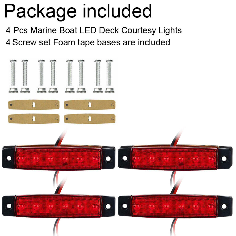 StoneSky 4Pcs Universal Red LED Marine Boat Cabin Lights Courtesy Light Deck Transom Lamp