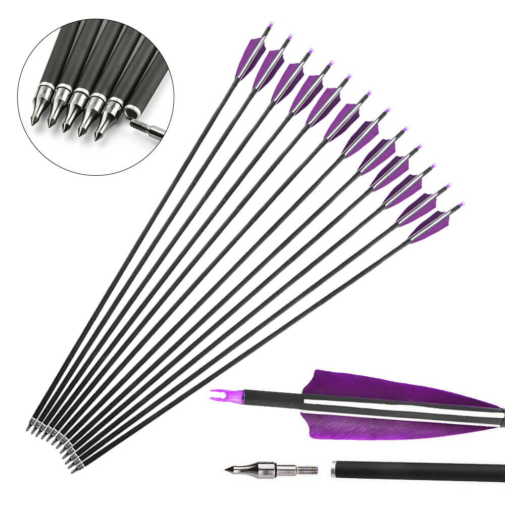 STONESKY 12Pcs 30'' Archery Carbon Arrows Spine 500 with 4 Inch Shield Turkey Feathers