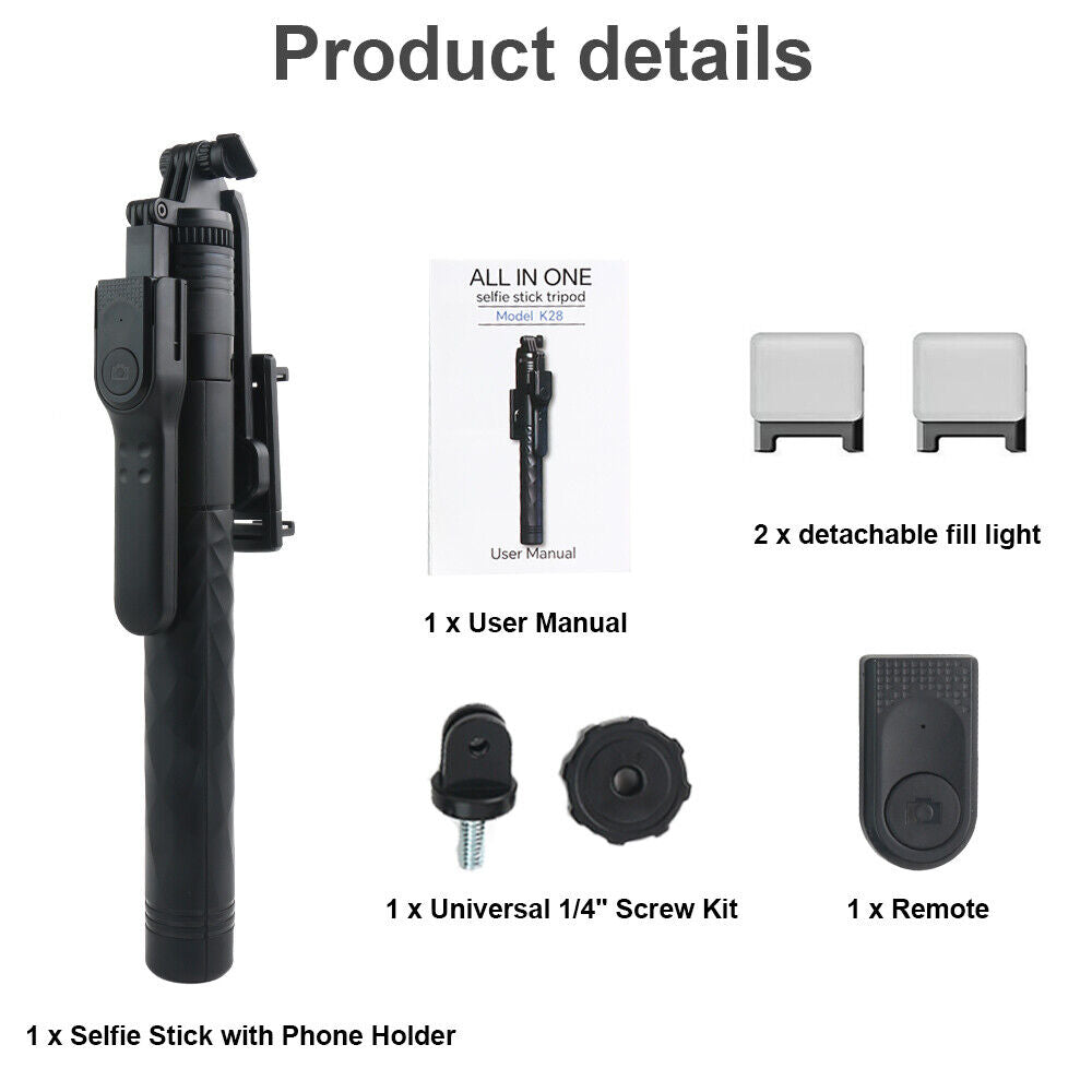 StoneSky 68" Wireless Remote Selfie Stick Tripod Cell Phone Camera Stand With Fill Lights