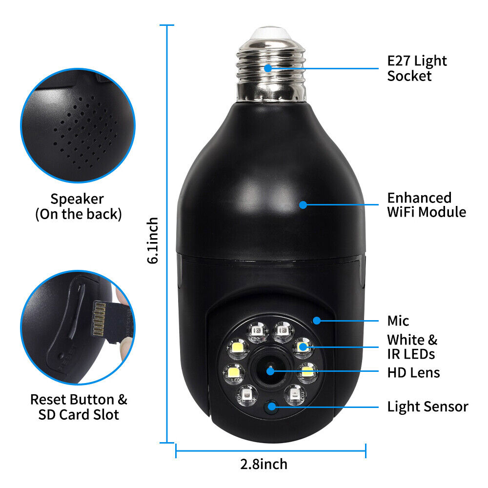 StoneSky 360° Panoramic Wireless WiFi IP Camera E27 Light Bulb 1080P HD Security Camera
