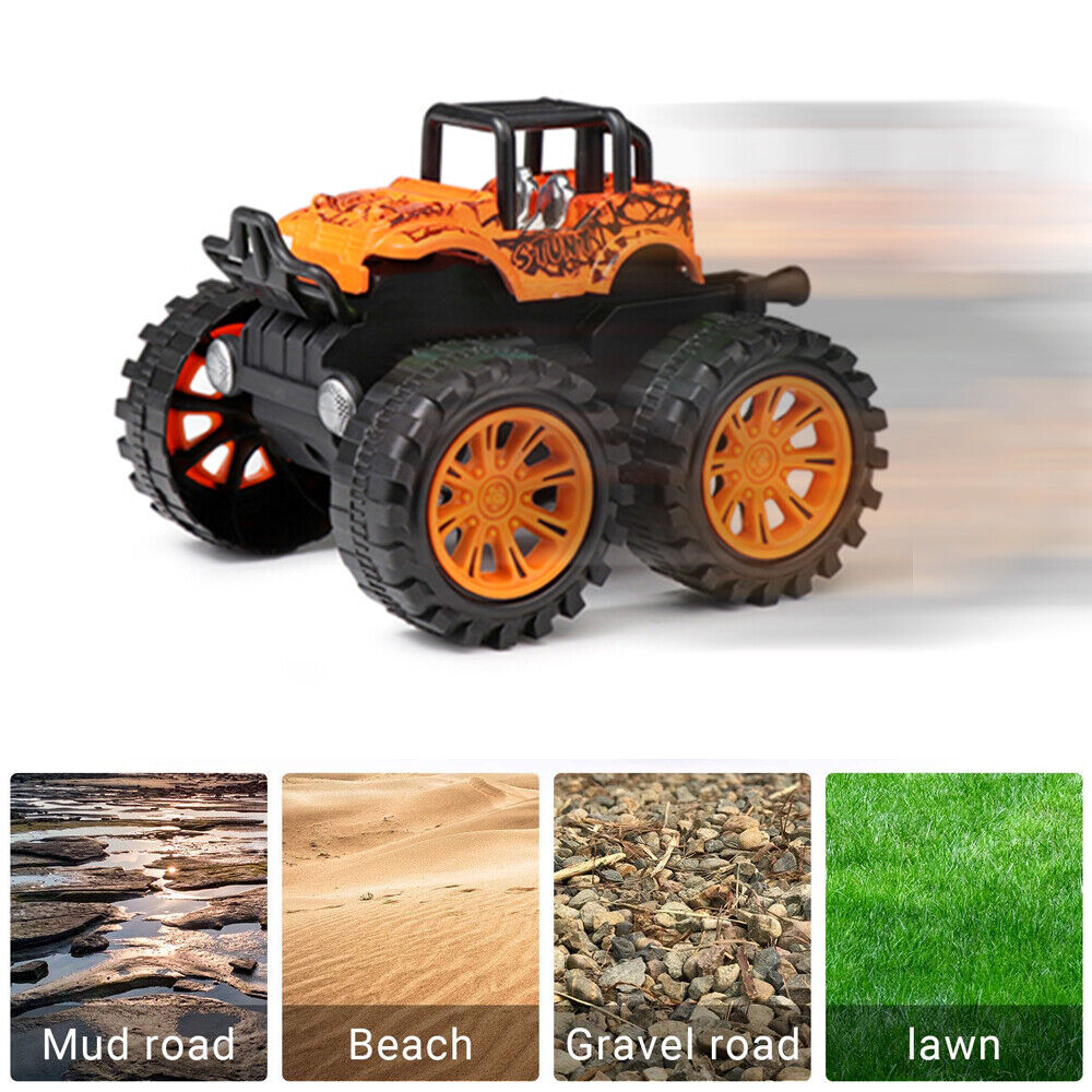 StoneSky Kids Boys Inertia Car Toys 4 Pcs/Set Monster Truck 360 Rotation Friction Powered