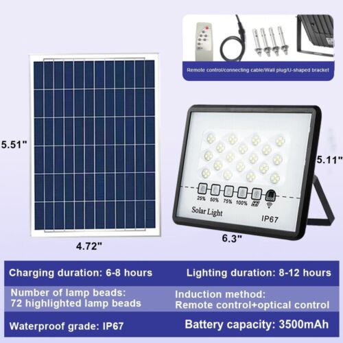 StoneSky Outdoor Waterproof Flood Light Solar Dusk Dawn LED Road Lamp+Solar Panel+Remote