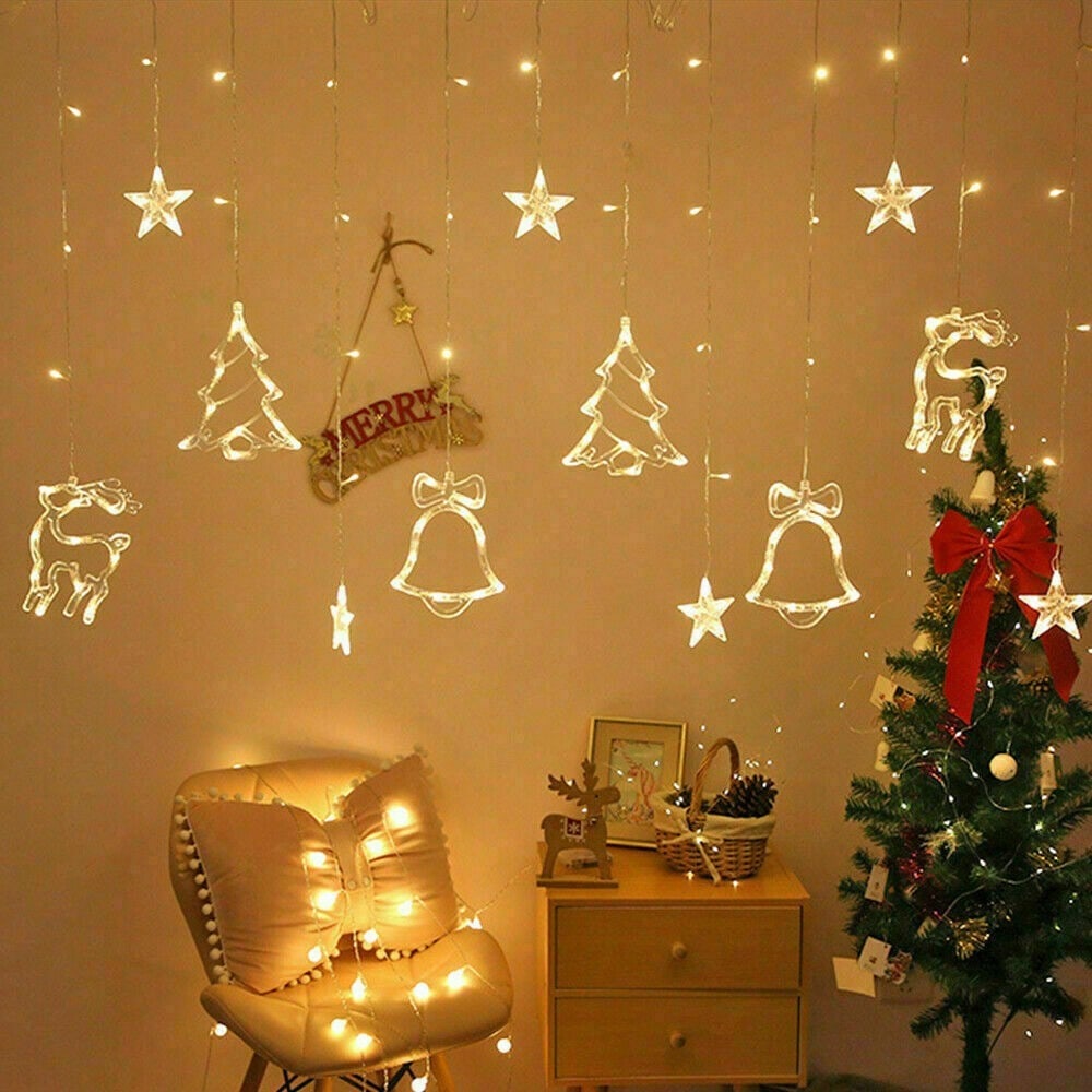 STONESKY LED Curtain Fairy String Light Star Deer Bells Xmas Tree Light Christmas Decor