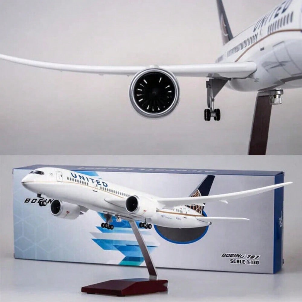 STONESKY 1/130 United Airlines Boeing B787 Replica Airplane Plane Model Voice LED Lights