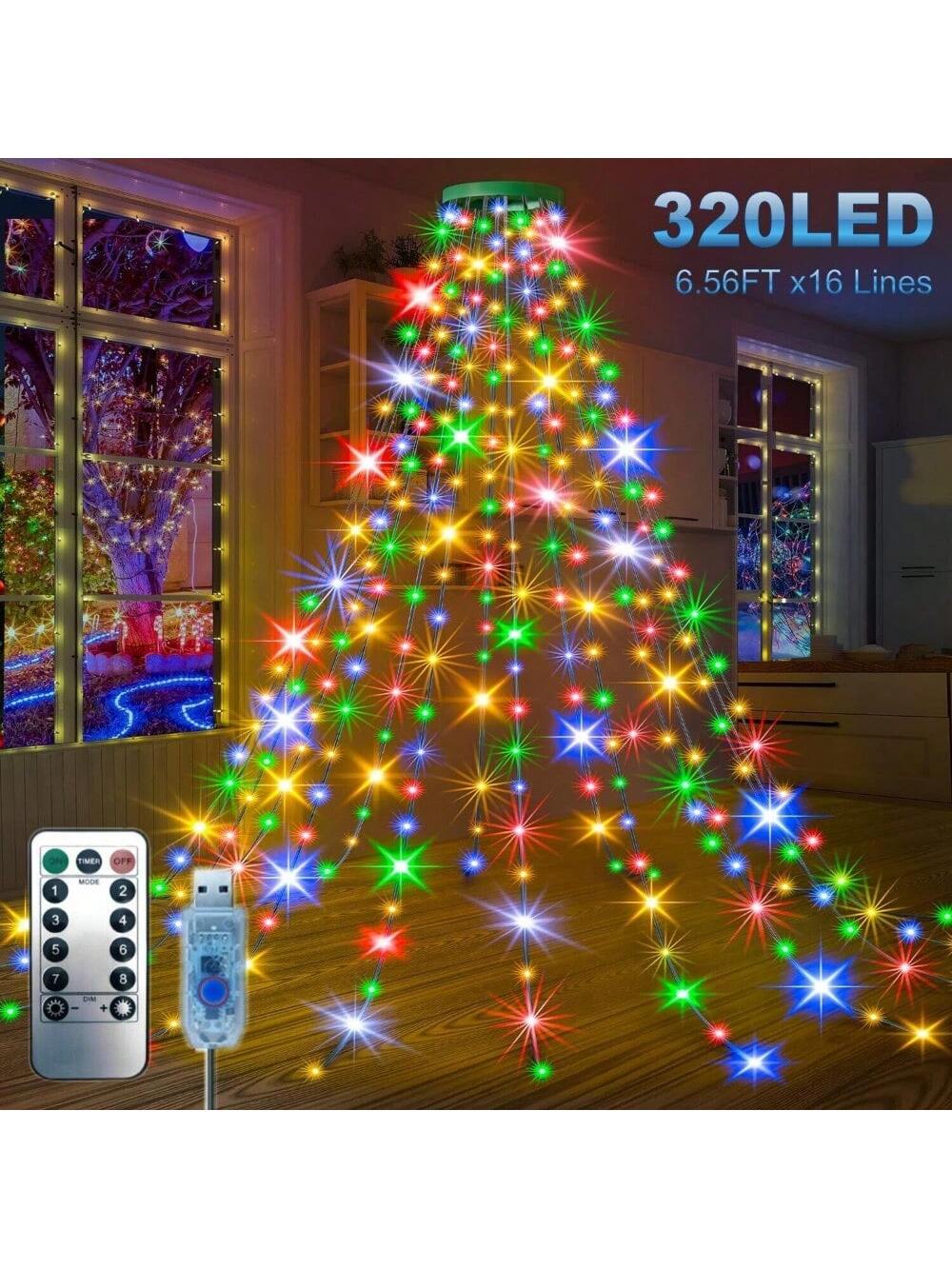 STONESKY Christmas Tree Waterfall String Lights 6.56FT x 16 Lines 320 LED USB Xmas Lights