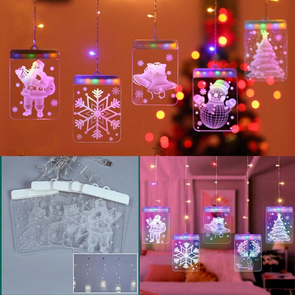 STONESKY Christmas Window Hanging Lights 3D LED Curtain String Fairy Lights With USB Plug