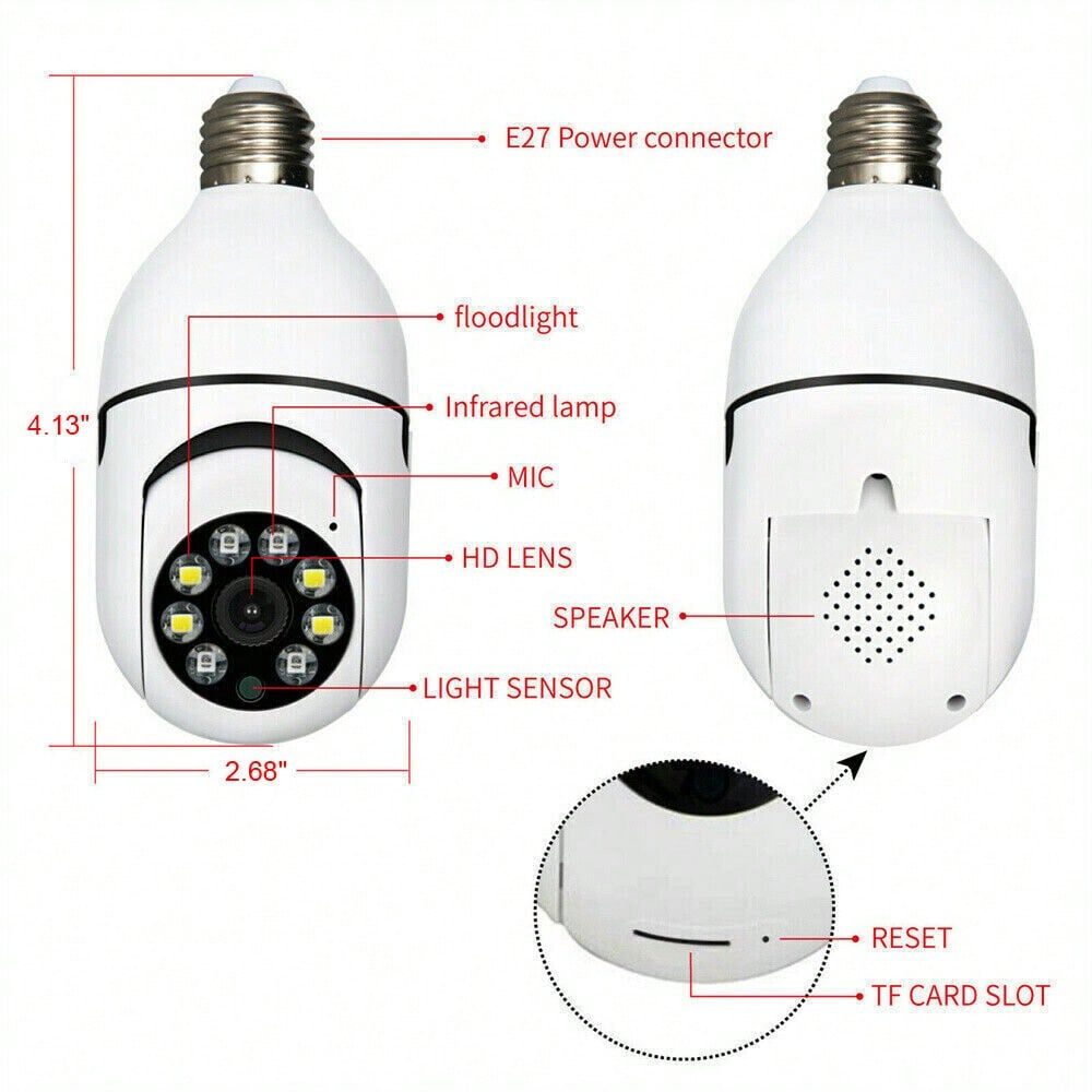 STONESKY 1080P E27 Light Bulb Camera 2.4G Night Vision IR Smart Home Wireless Camera US