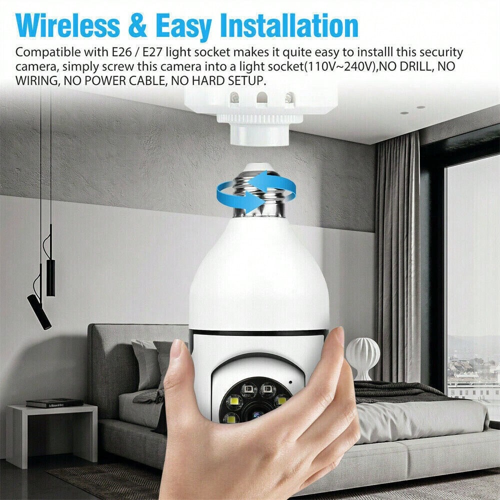 STONESKY 1080P E27 Light Bulb Camera 2.4G Night Vision IR Smart Home Wireless Camera US