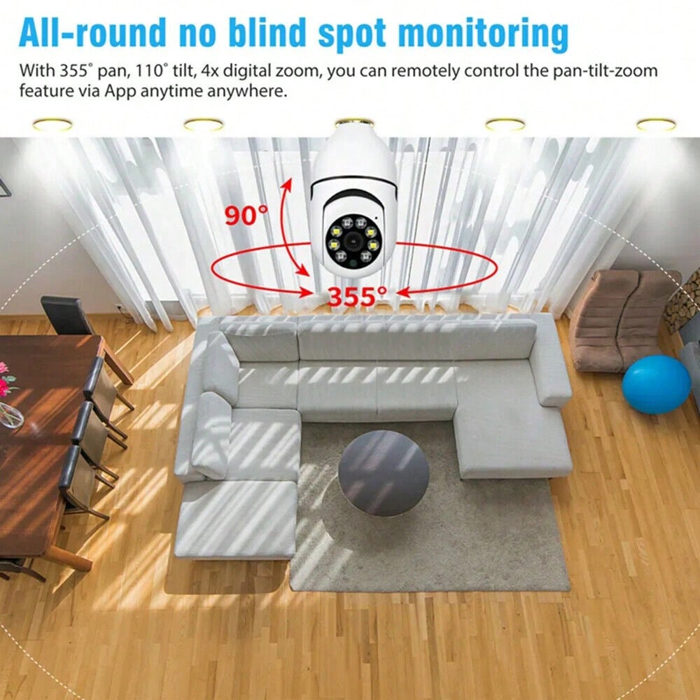 STONESKY 1080P E27 Light Bulb Camera 2.4G Night Vision IR Smart Home Wireless Camera US