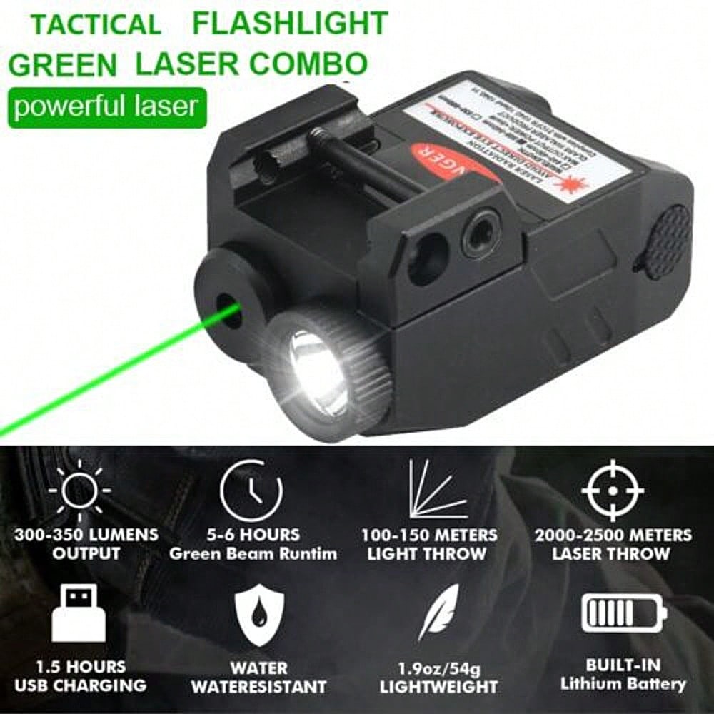 STONESKY Green/Red Laser Sight Flashlight Combo Rechargeable For 20-21mm Picatinny Rails